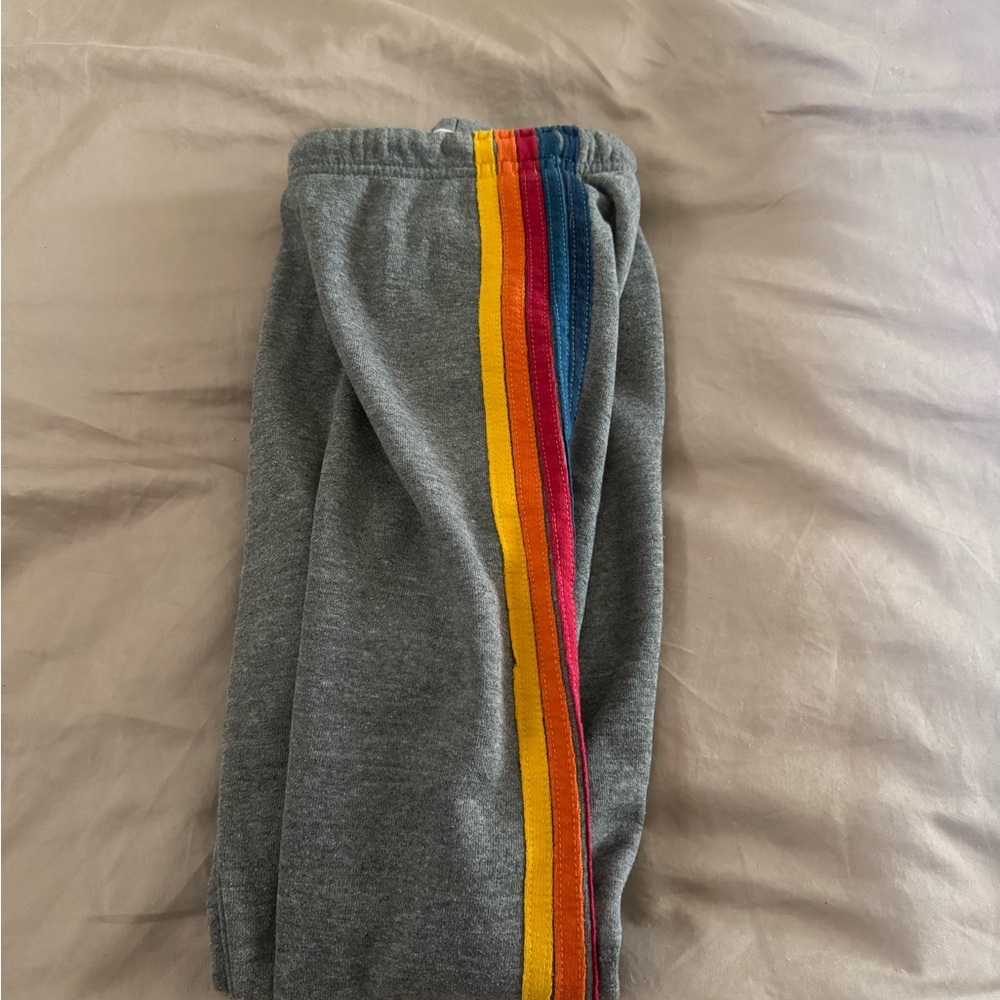 Aviator Nation Gray Sweatpants with Rainbow Stripes
